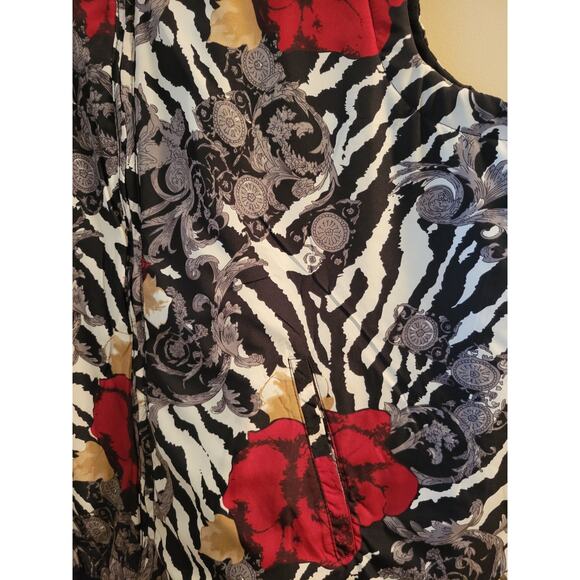 Reversible Quilted Vest Black Rose/Zebra Print Women 1X Casual Identity Light Wt - Picture 7 of 13